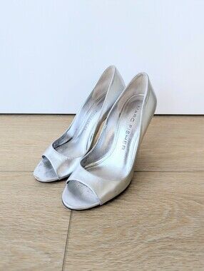 Marc Fisher Samelia Leather Peep Toe Heels – Silver Metallic, Women's 6